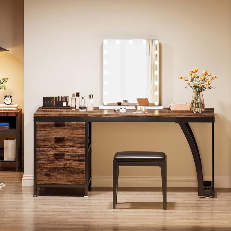 Vanity Desk 59" Dressing Table, Chic Makeup Desk with 3 Reversible Drawers for Bedroom, Home Room