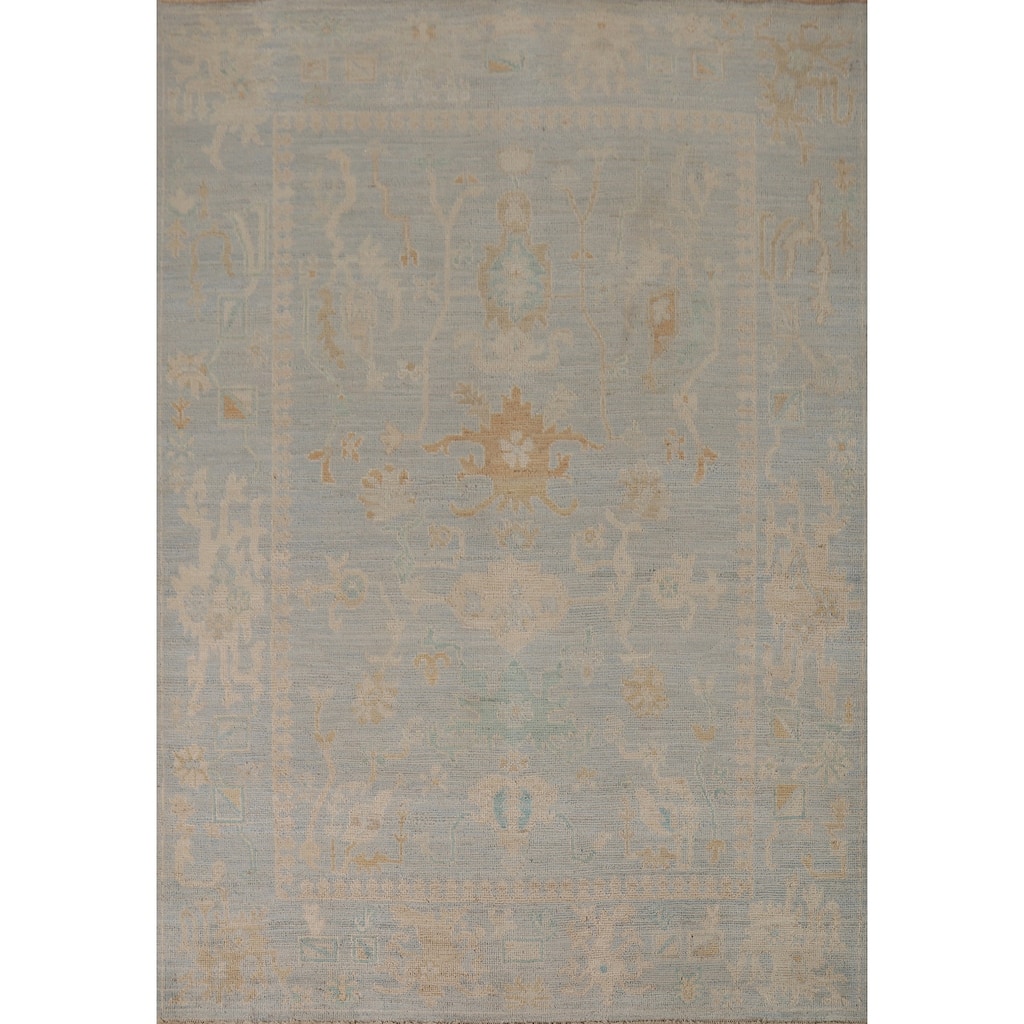 Vegetable Dye Oushak Turkish Rug Handmade Oriental Wool Carpet - 5'0"x 6'11"