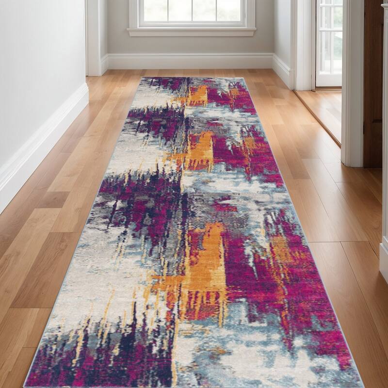 HomeRoots Abstract Mid-Century Square Area Rug - 300.00 in. x 27.00 in.  x 0.40 in.