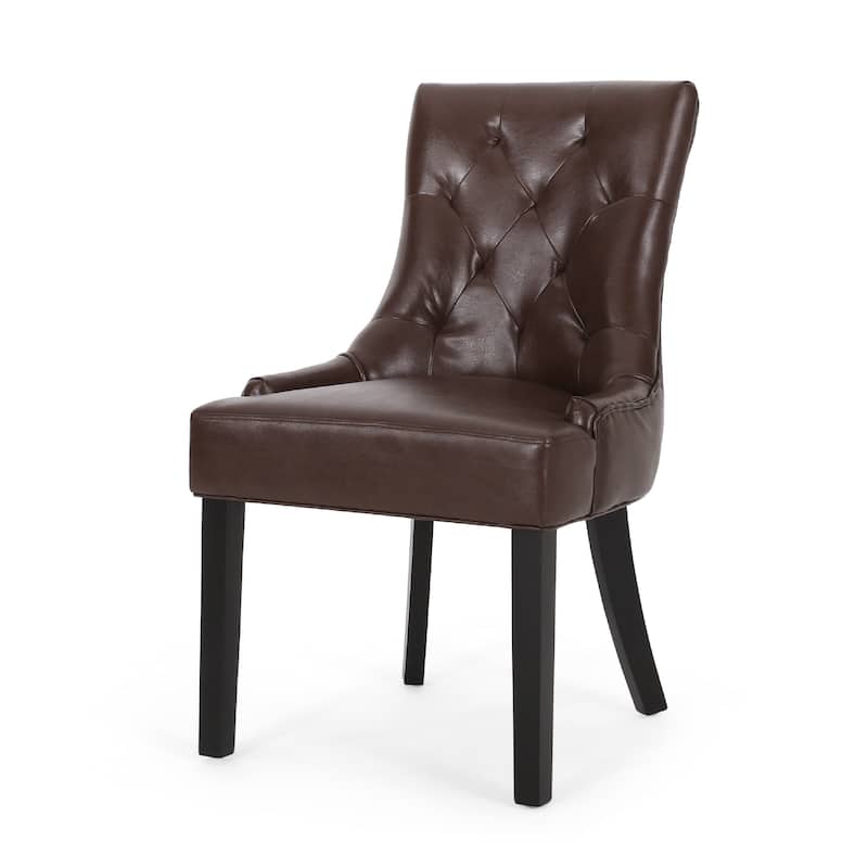 Chen Dining Chair Set of 2, Curved Brown Diamond Tufted Faux Leather