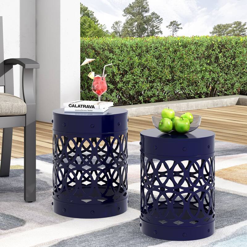 Outdoor Metal S/2 End table, No assembly is required, This comes as a set of two