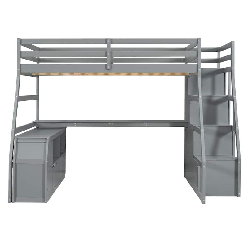 Full Pine Loft Bed with Desk and Storage