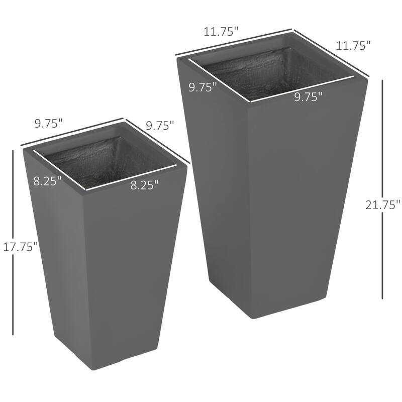Outsunny 2-Pack Outdoor Planter Set, MgO Flower Pots with Drainage Holes, Durable & Stackable