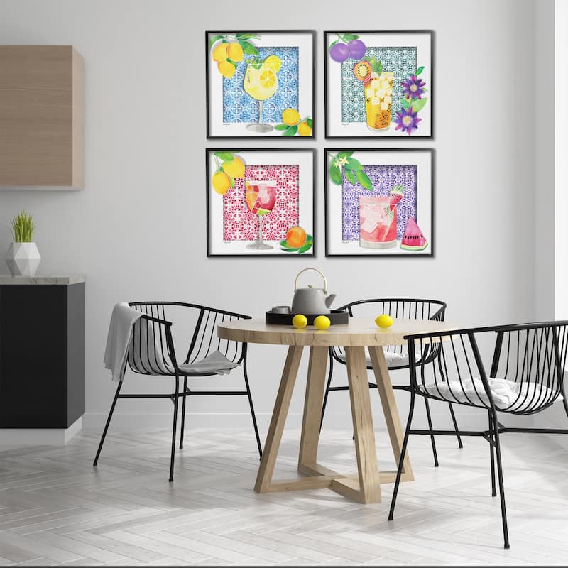 Stupell Bright Patterned Fruit Cocktails Framed Giclee Art Design By Hillary Holt (Set of 4)
