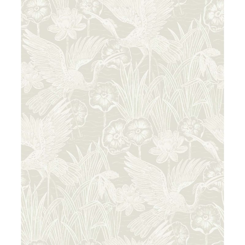 Seabrook Designs Marsh Cranes Nonwoven Unpasted Wallpaper - 20.9 in. W x 33 ft. L - Metallic Daylight