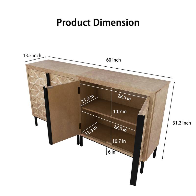 Antique brown 29 in. H Accent Cabinet with 2 Shelves and 4 Doors - 55.20" x 13.50"