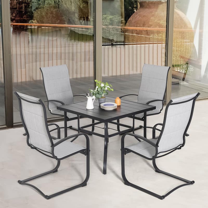 Outdoor 5-Piece Dining Set, Premium Textilene Chairs and Square Iron Table