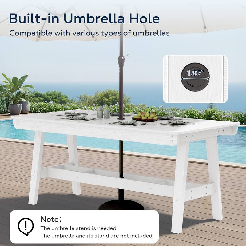 67.91in HDPE Rectangular Patio Dining Table with Umbrella Hole for 4 to 6 People - N/A