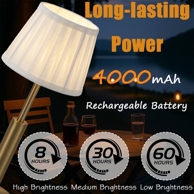 Modern Rechargeable LED Table Lamp with Fabric Shade Classic Touch Control USB Cordless Nightstand Light for Bedroom (2 Pack)