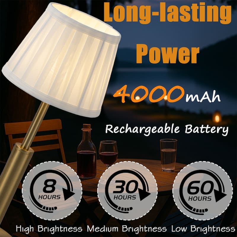 Modern Rechargeable LED Table Lamp with Fabric Shade Classic Touch Control USB Cordless Nightstand Light for Bedroom - W6''