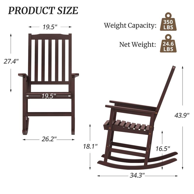 Acacia Wood Outdoor Rocking Chair, Traditional Porch Outdoor Rocker Chairs Set of 2 - 43" H