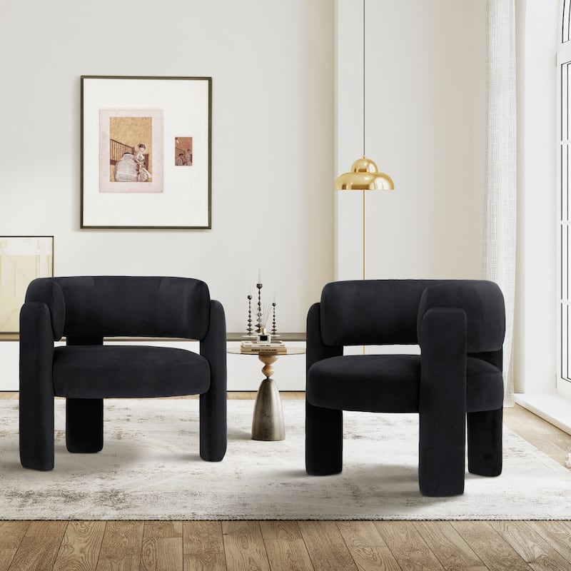 Modern Velvet Barrel Accent Chair - 3-Leg Design for Living Room, Bedroom