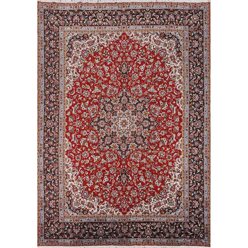 Kashan Turkish Area Rug Machine-Made Oriental Red Carpet - 9'7" x 12'6"