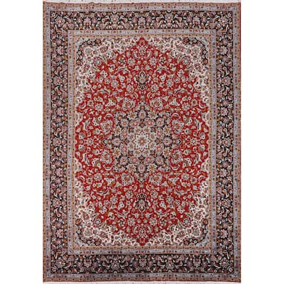 Kashan Turkish Area Rug Machine-Made Oriental Red Carpet - 9'7" x 12'6"
