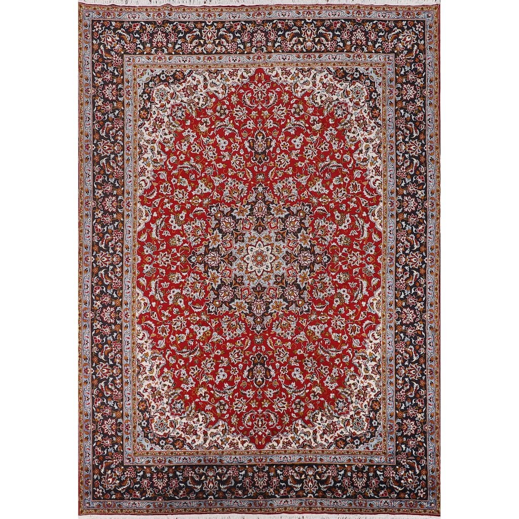 Kashan Turkish Area Rug Machine-Made Oriental Red Carpet - 9'7" x 12'6"