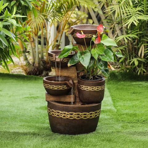 Brown Resin Tiered Bowls Outdoor Fountain