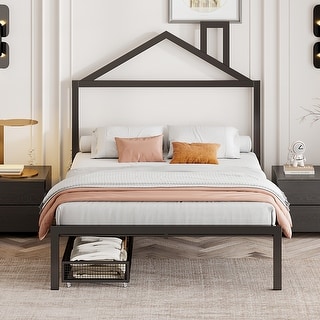 Full Size House-Shaped Metal Platform Bed with 2 Storage Drawers