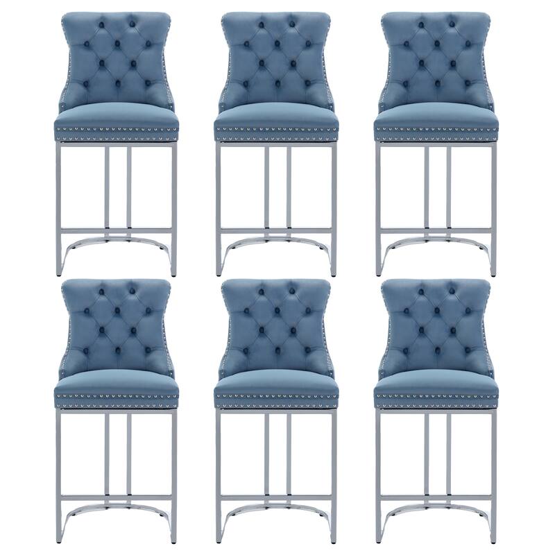 Modern Velvet Barstools with Button Back Set of 6