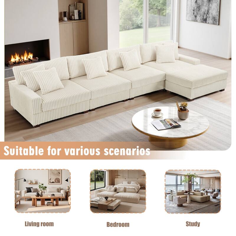 Modular Cotton Flannel Plush Sectional Sofa with Ottomans