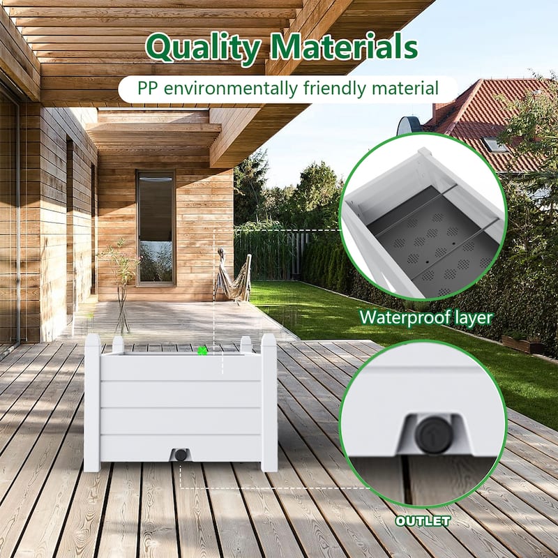 Outdoor Rectangle Planter Box, Low Height Resin Garden Bed with Wood Fence Style Design for Bal