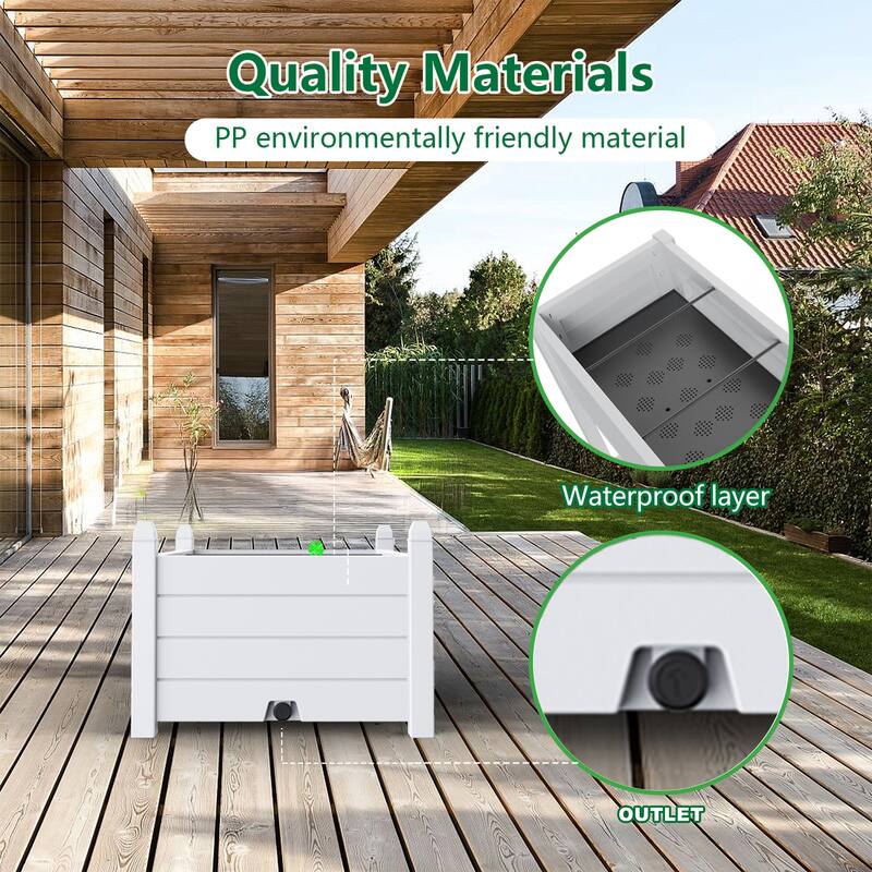 Outdoor Rectangle Planter Box, Low Height Resin Garden Bed with Wood Fence Style Design