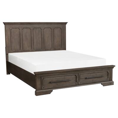 Luon Queen Size Platform Bed with 2 Footboard Storage Drawers, Brown Wood