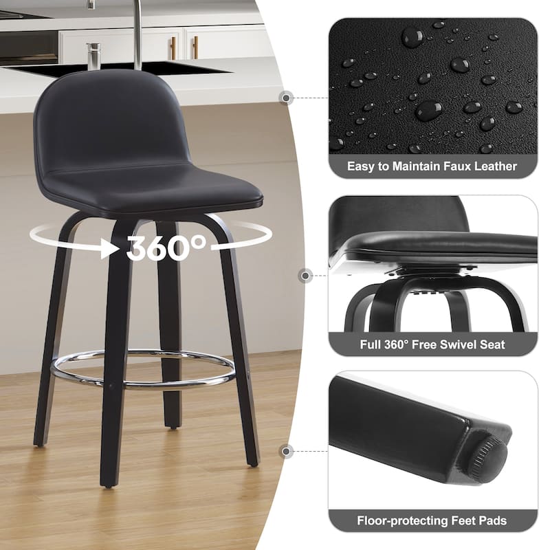 Faux Leather Upholstered Swivel Counter/ Bar Stools with Wood Frame