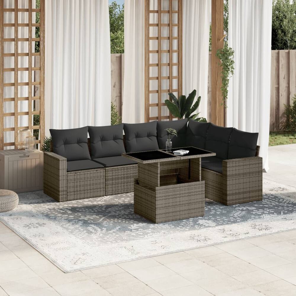vidaXL Patio Sofa Set with Cushions Outdoor Furniture 7 Piece Poly Rattan - 21.7 x 39.4 x 28.7
