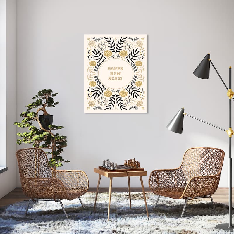 Wynwood Studio Canvas Holiday and Seasonal New Year Champagne Glitter Gold Glam Wall Art Canvas Print - 30 x 36