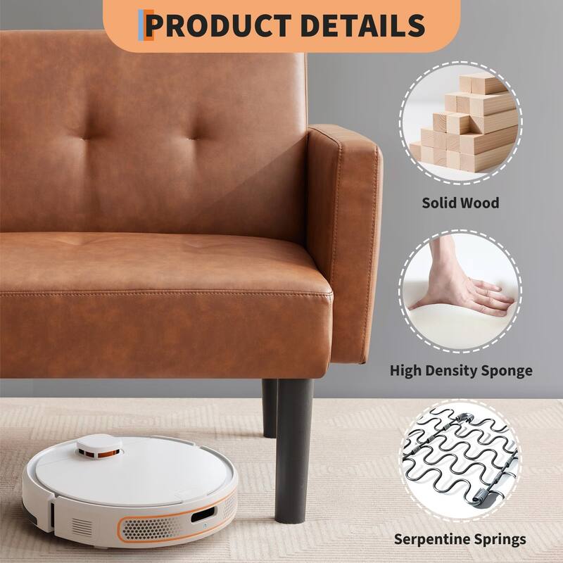 Futon Sofa Bed, Compact Loveseat, Modern Mid-Century Sleeper Sofa