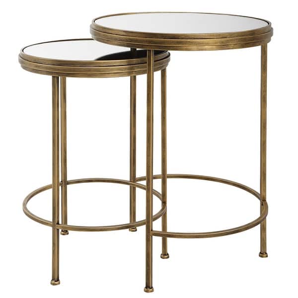 slide 2 of 6, Porch & Den Iron and Glass Nesting Tables by David Frisch (Set of 2) Mirror/Glass - White, Gold