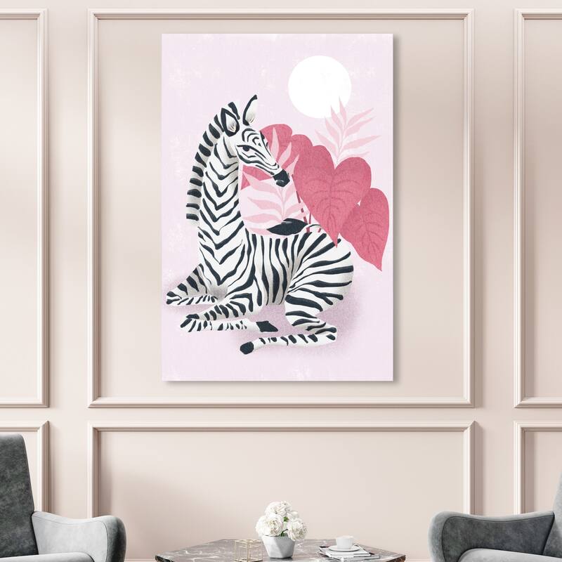 Wynwood Studio Canvas Animals Lounging Zebra Blush Pink and Modern & Contemporary Wall Art Canvas Print - 54 x 36