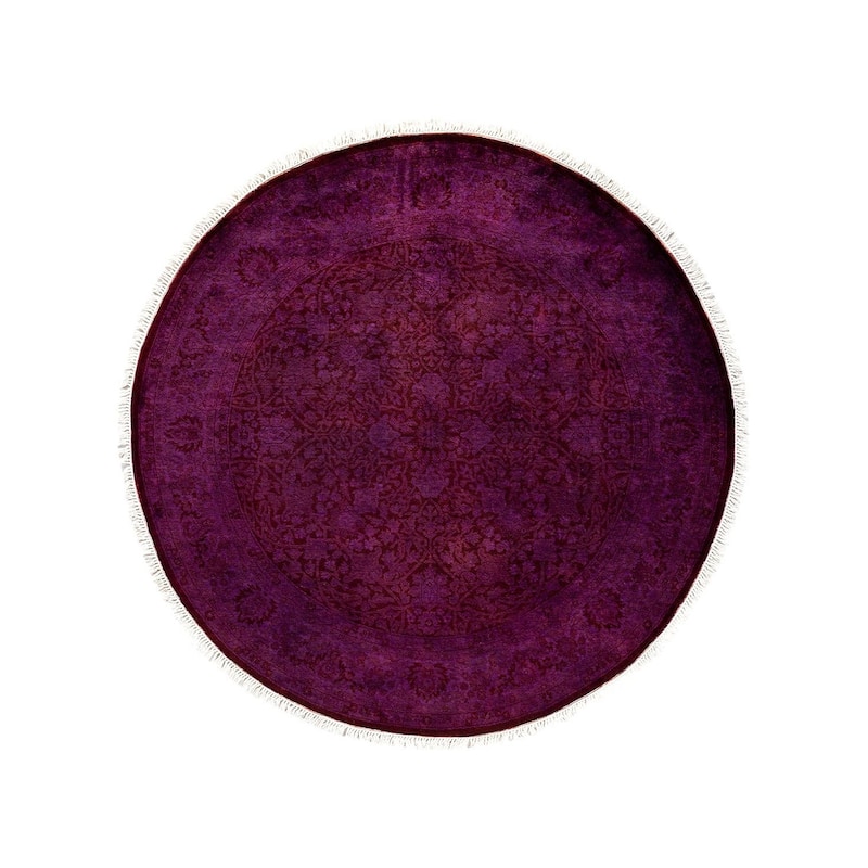 Overton Hand Knotted Wool Vintage Inspired Modern Contemporary Overdyed Purple Round Area Rug - 4' 1" x 4' 1"
