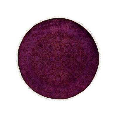 Overton Hand Knotted Wool Vintage Inspired Modern Contemporary Overdyed Purple Round Area Rug - 4' 1" x 4' 1"