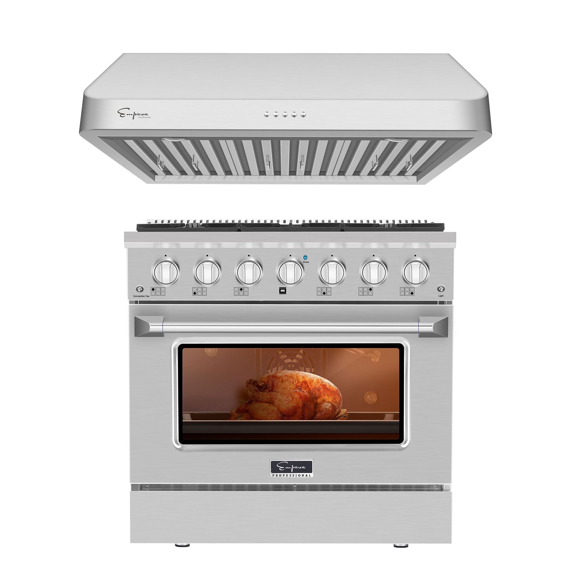 Empava 2 Piece Kitchen Package with 36" Slide-in Gas Range and 36" Ducted Under Cabinet Range Hood