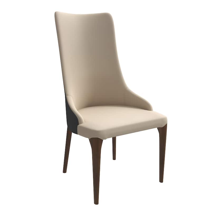 High-Back Dining Chair Upholstered in Leather with Ash Wood Legs Elm Collection - Grey