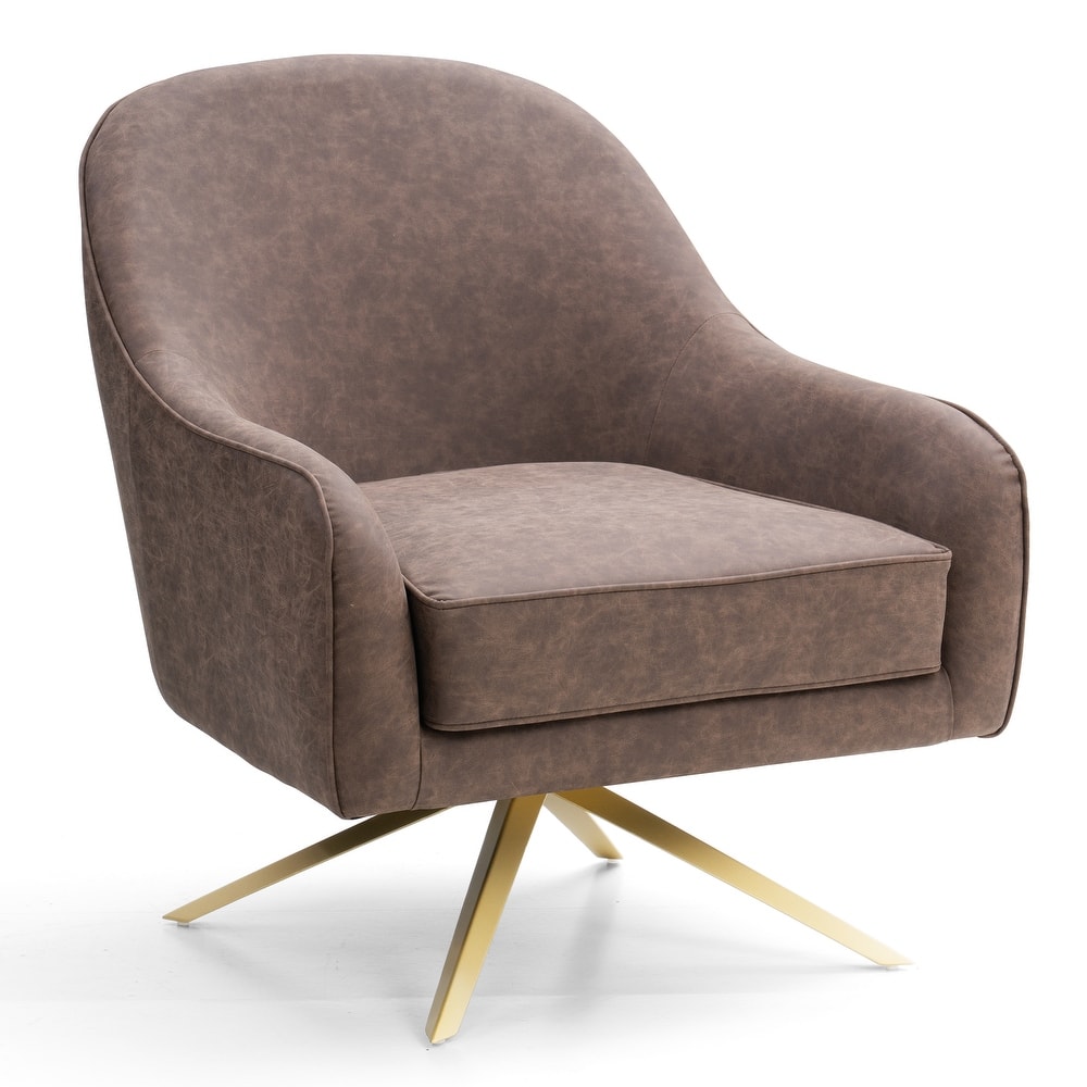 Modern Upholstered 360-degree Swivel Accent Chair Mid-century Faux Leather Sofa Chair