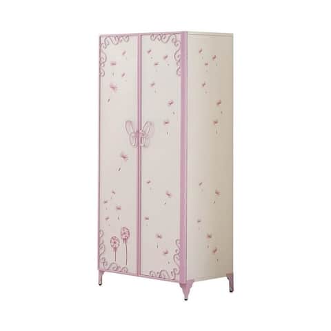 Armoire with Butterfly Design in White & Light Purple