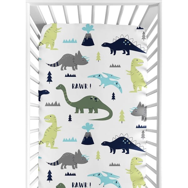 slide 2 of 6, Sweet Jojo Designs Blue and Green Mod Dinosaur Collection Fitted Crib Sheet