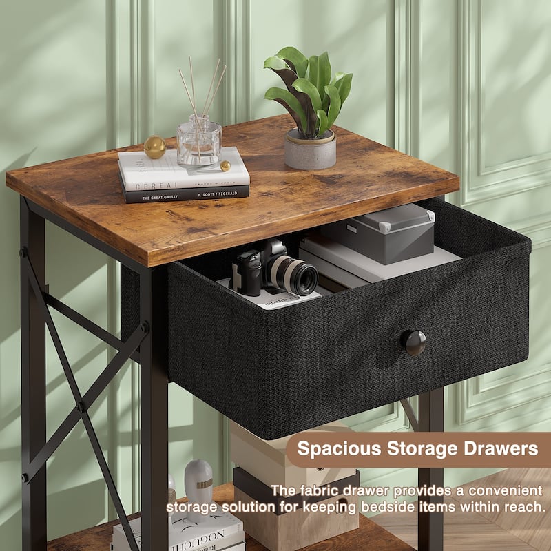 Javlergo 2 Pack X Frame Nightstand with Removable Fabric Drawer Easy to Clean Multifunctional End Table with Open Shelf