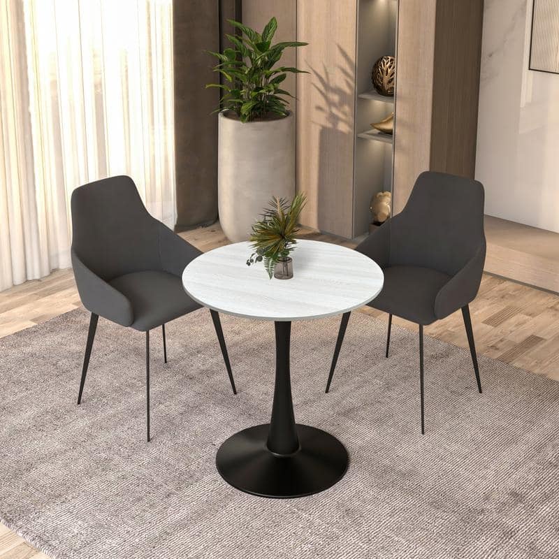 Bristol 27" Round Dining Table for 4 with Solid Wood Tabletop in Sleek Black Pedestal Base for Kitchen & Dining Room - 27.56"