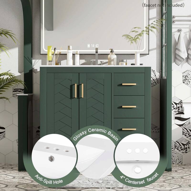Freestanding 36'' Bathroom Vanity with Ceramic Sink, 3 Drawers, Soft Closing Doors & Solid Wood Frame
