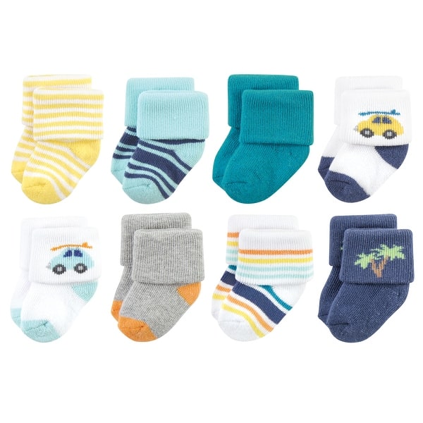 slide 1 of 1, Hudson Baby Infant Boy Cotton Rich Newborn and Terry Socks, Surf Dude 0-6 Months - Surf Dude