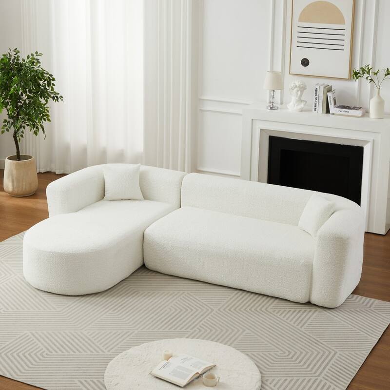109.4" L-Shaped Chenille Boneless Sectional Sofa with Two Throw Pillows