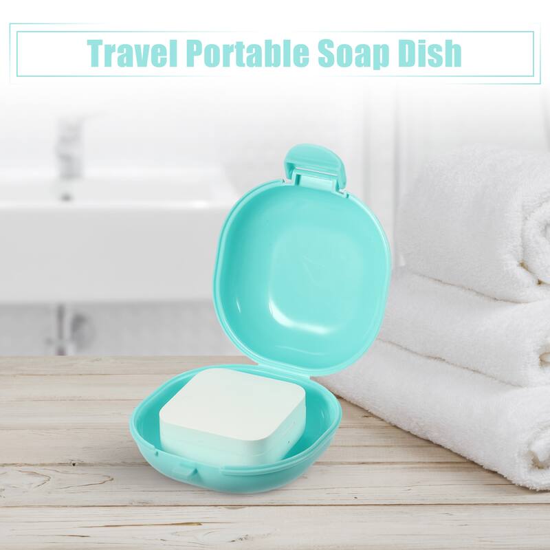 Portable Soap Dish Box Soap Bar Holder for Travel Camping Gym with Cover - Blue