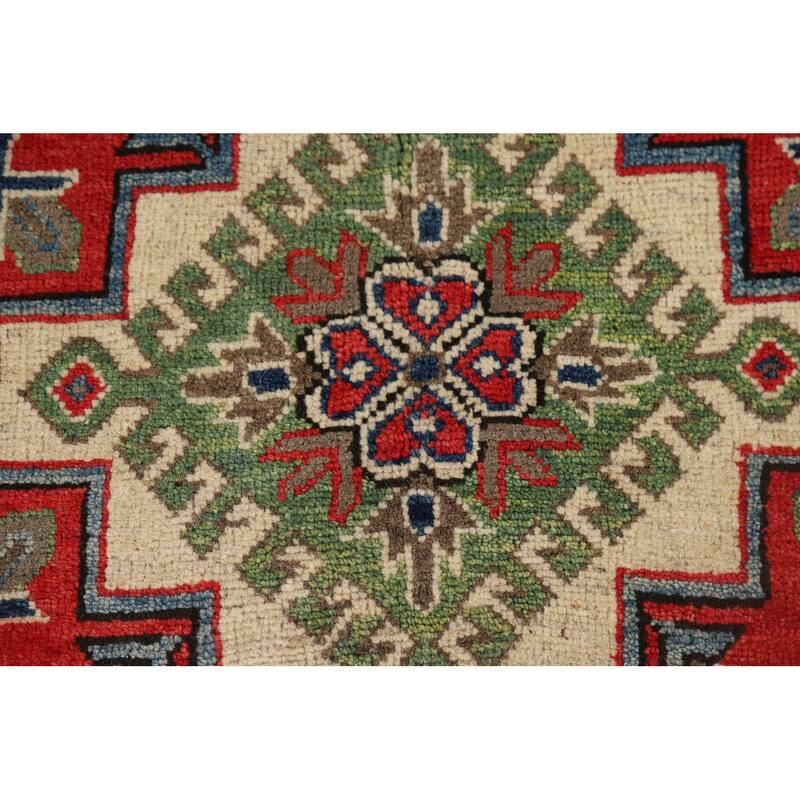 Kazak Accent Rug Handmade Traditional Red Wool Carpet - 3'3" x 5'6"