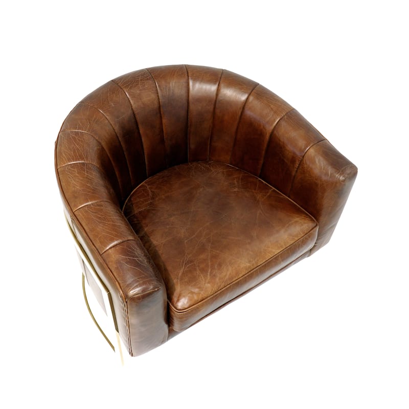 Pasargad Home Vicenza Genuine Leather Barrel Chair, Brown - W31.5"xD27.5"xH29.1"