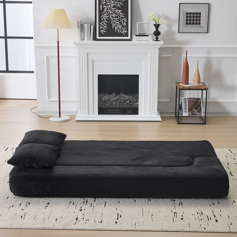 74.81" Faux Fur 3-in-1 3-Seater Floor Sofa, Converts to Bed with Memory Foam