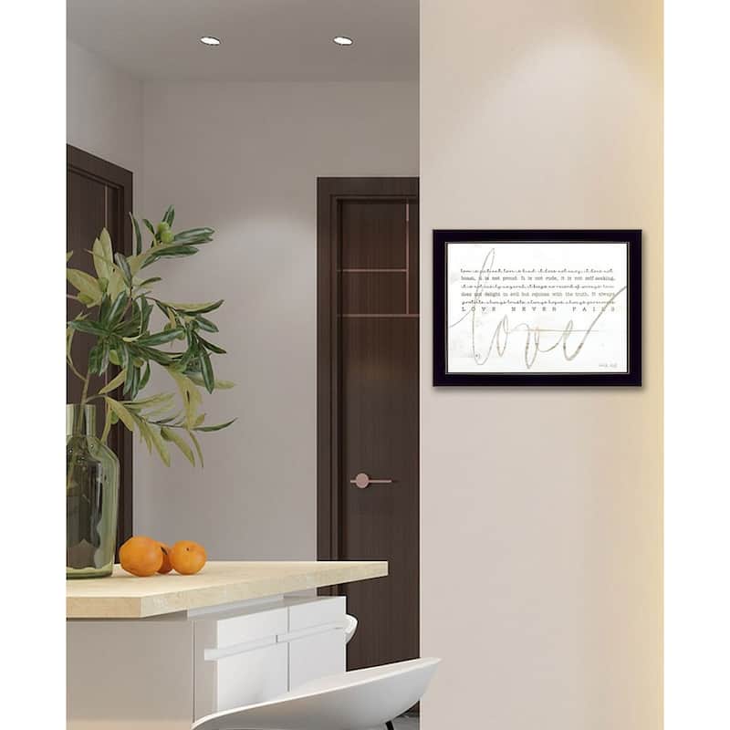 TrendyDecor4U Traditional "Love Never Fails" Framed Print Wall Art by Cindy Jacobs - White, Tan, Black
