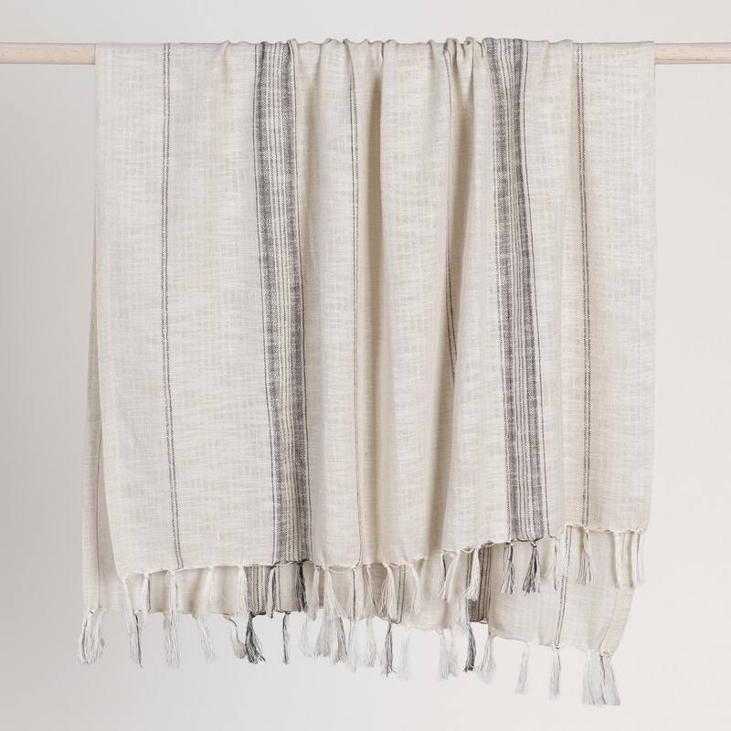 Villa by Classic Home Ria Ivory/Gray Throw Blanket 50x70